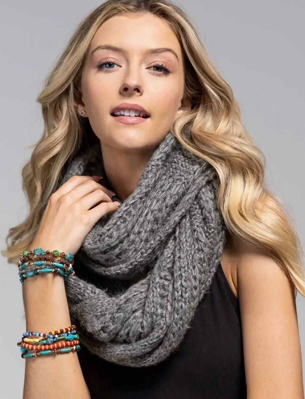 Cable Knit Infinity Scarf - Charcoal - chic life.com