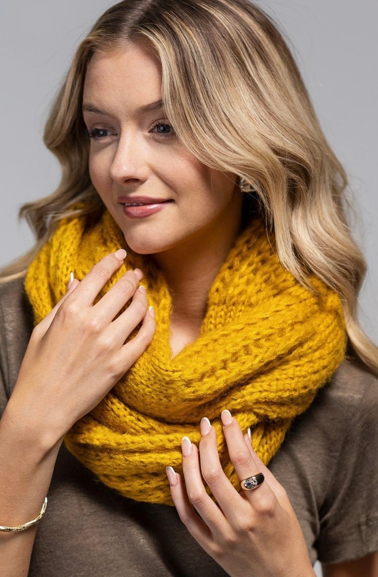 Cable Knit Infinity Scarf - Mustard - chic life.com