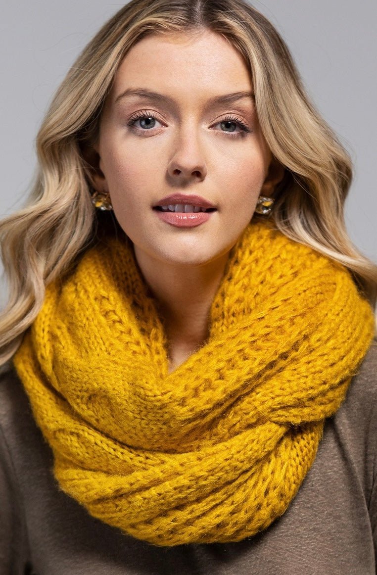 Cable Knit Infinity Scarf - Mustard - chic life.com